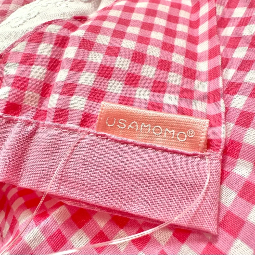 RARE New Mother Garden Usamomo Apron head scarf  130cm pink gingham lace bow